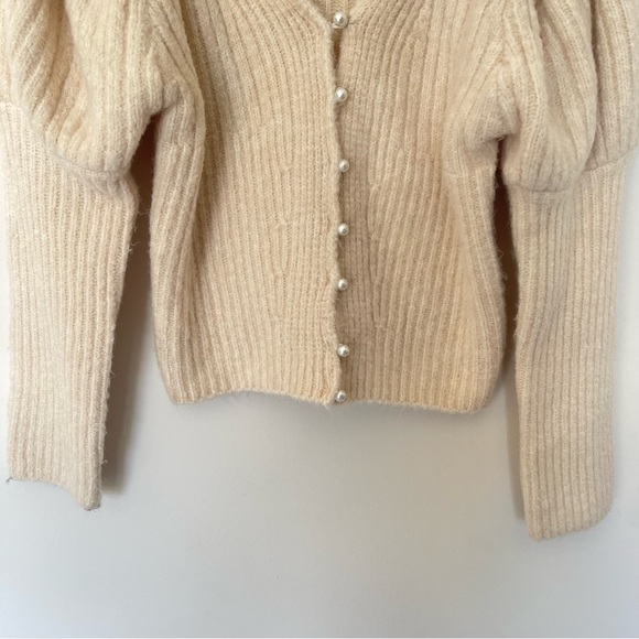 ZJ Sea Clearness Cashmere Puff Sleeve Pearl Button Cardigan Sweater M - Picture 5 of 6